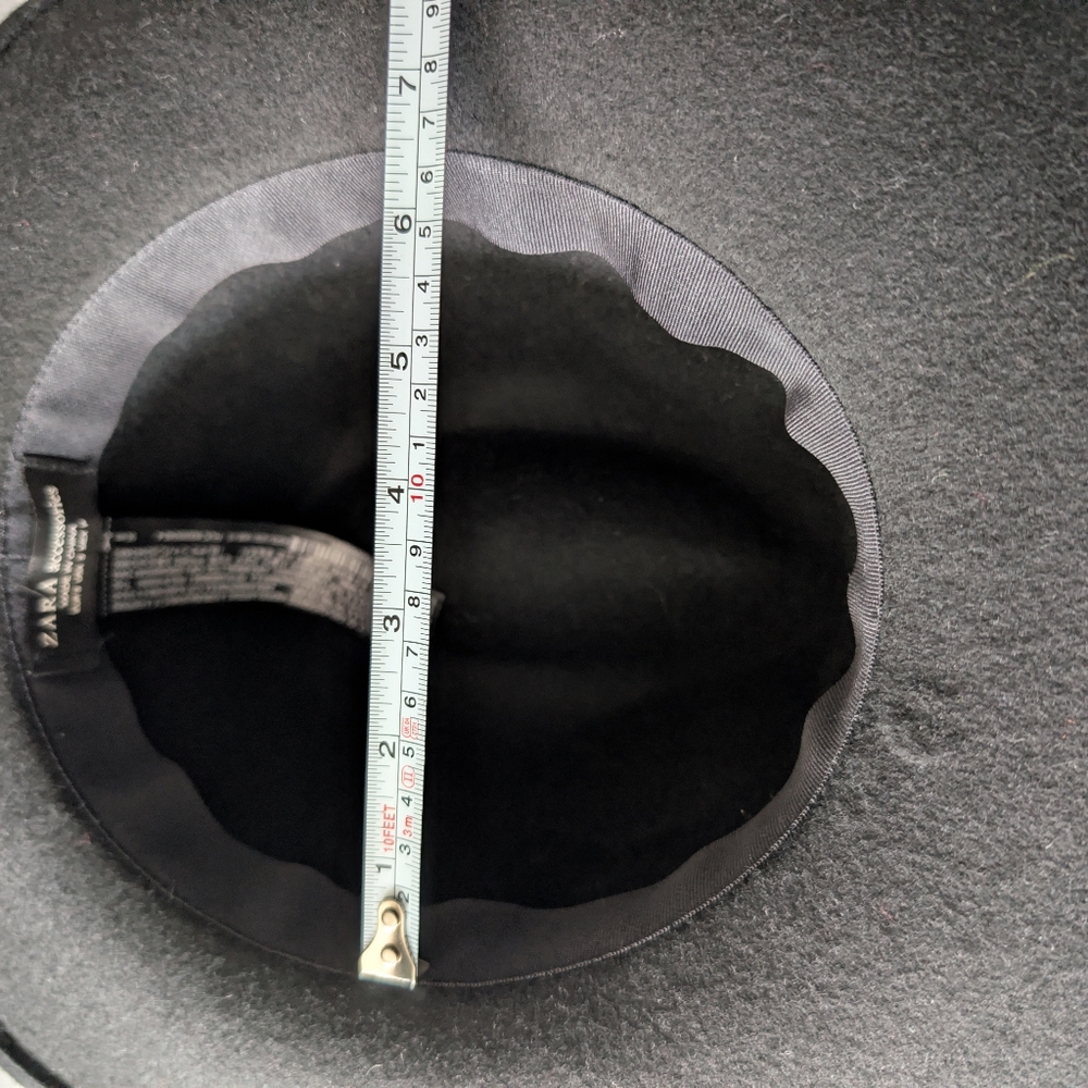 Zara Women's 100% Wool Felt Wide Brim Fedora Classic Hat Black Sz S image 5